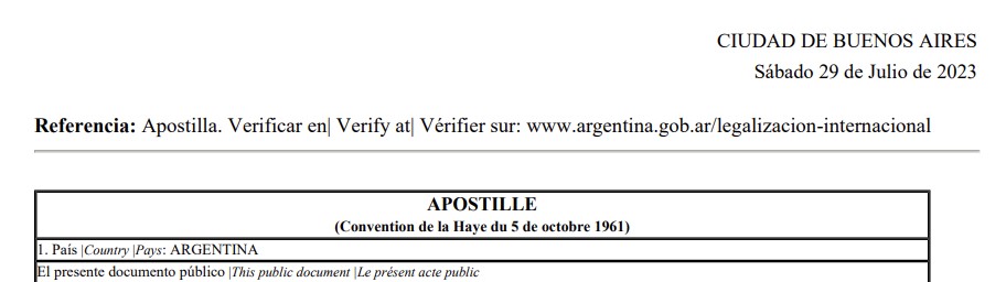 Apostilla de la Haya Argentina